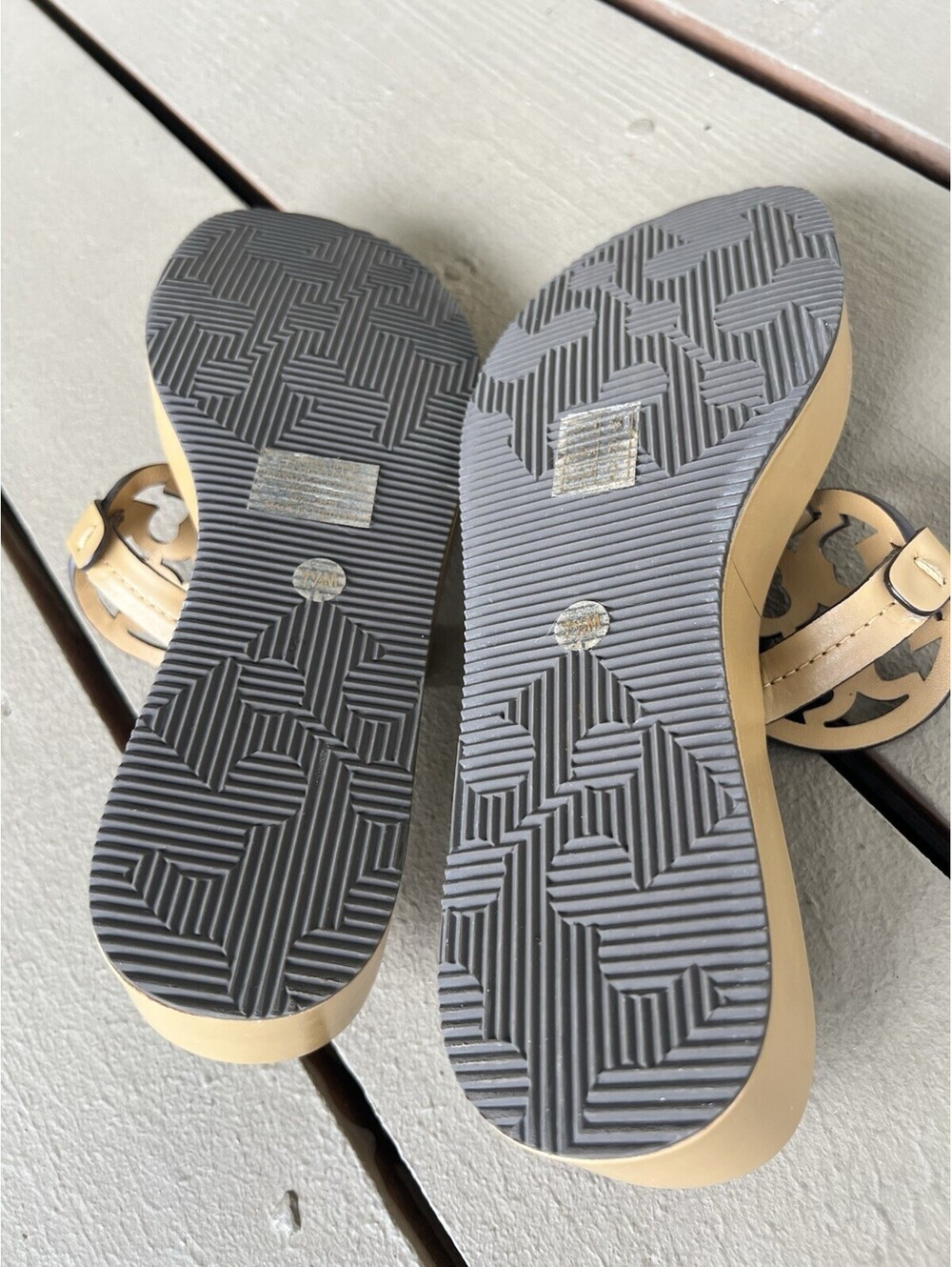 TORY BURCH Miller Wedge Sandals Ginger Shortbread Leather Women's Shoes 7.5 - Picture 13 of 15